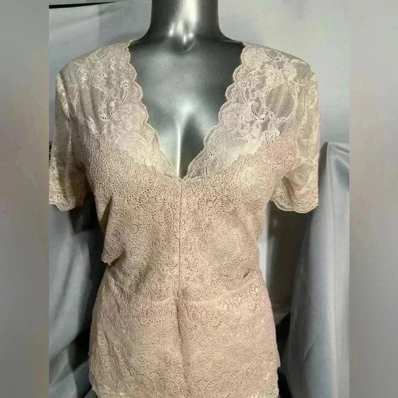 🆕 BCBGMAXAZRIA soft stretch lace sheer top - Picture 2 of 15